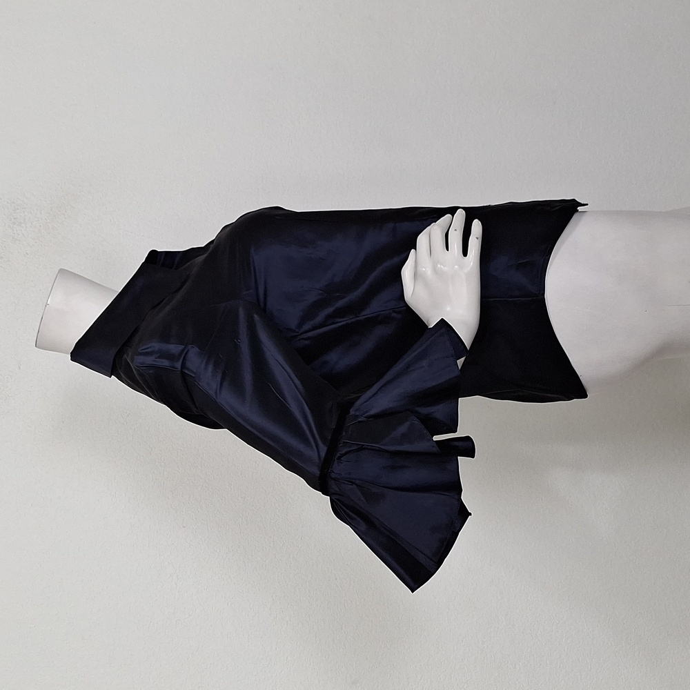 Naeem Khan Navy Blue 100% Silk Ruffle 3/4 Sleeves Button Front Blouse Size 8 - Picture 6 of 13